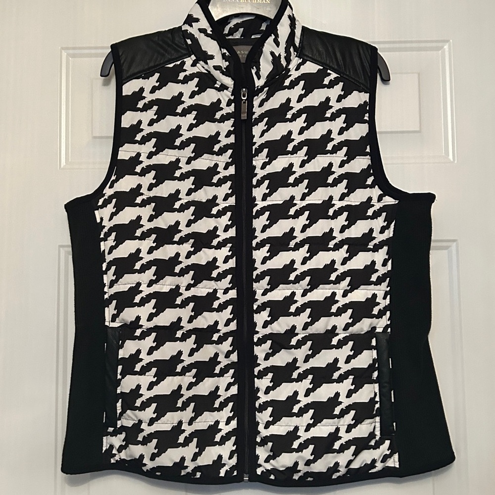 Casual Identity Houndstooth Full Zip Vest L Black Lightweight Classic Lagenlook